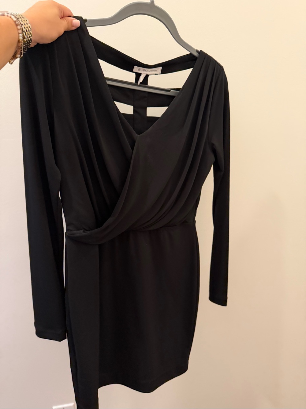 BCBGeneration Black Long-Sleeve Draped Mini Dress